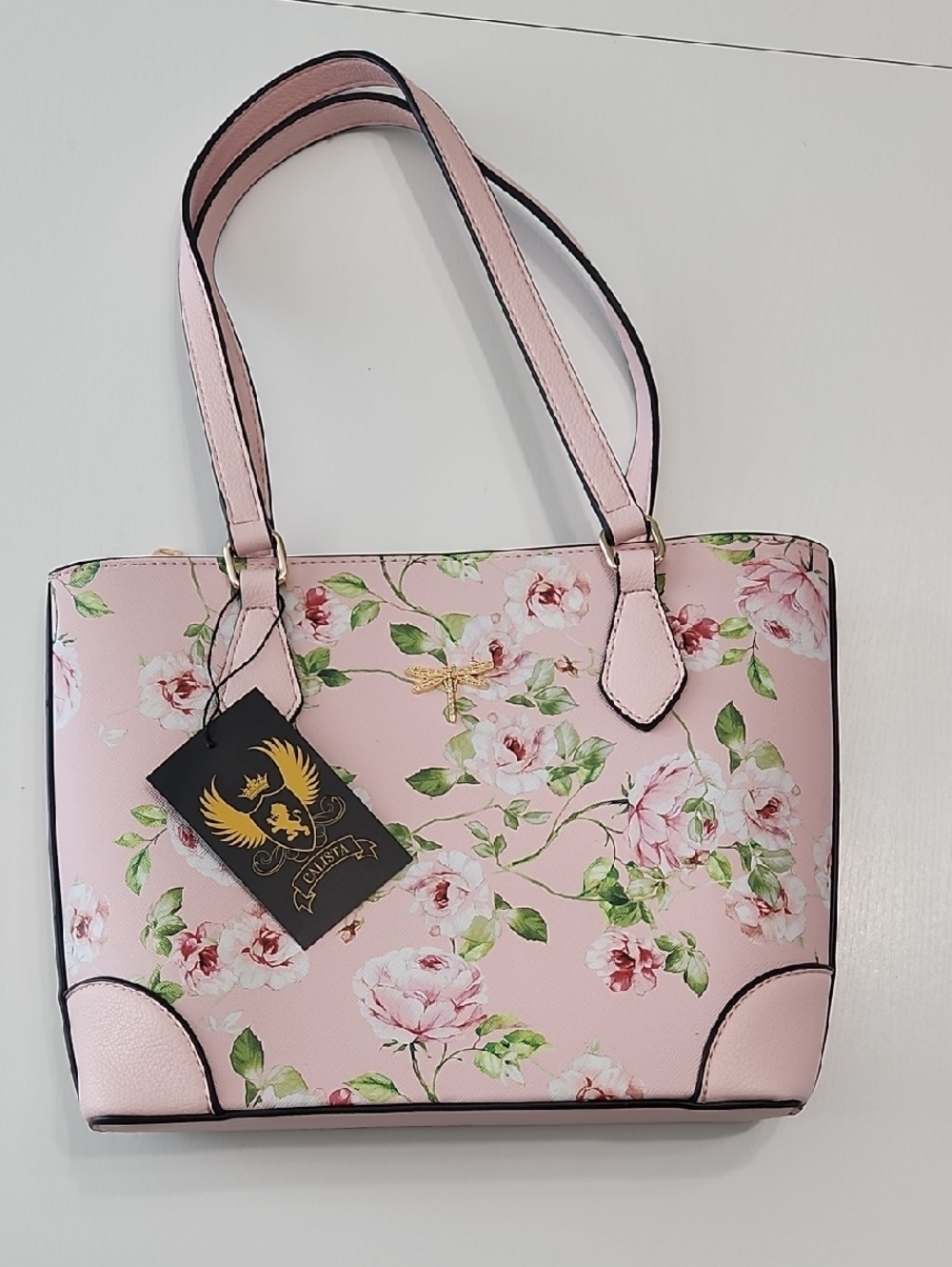 Blush Pink Floral Tote with Gold Accent